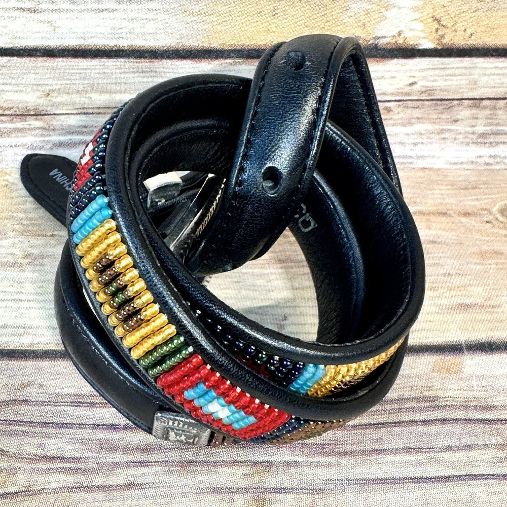 Brighton Womens 90s Black Skinny Leather Southwestern Colorful Beaded Belt S/28